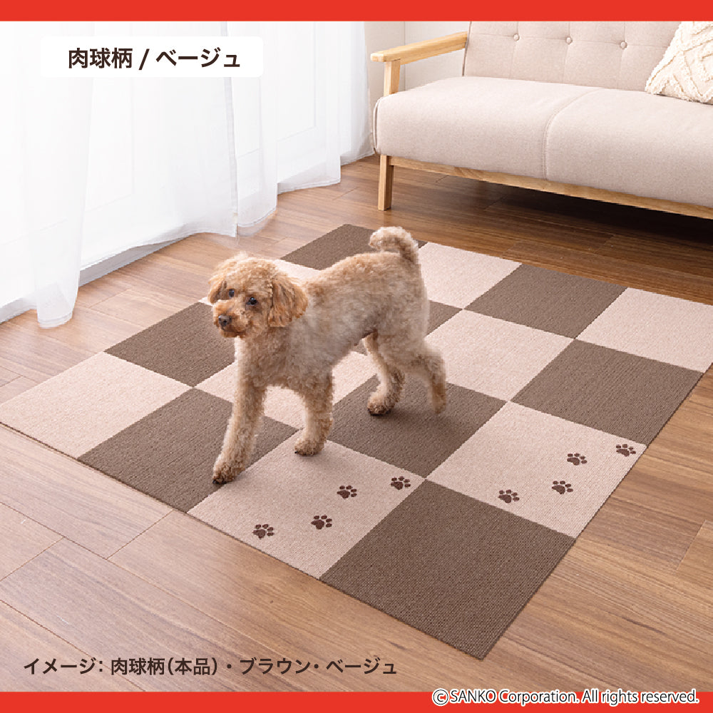 吸着撥水タイルマット ライトグレー 36枚（犬・猫ちゃん、赤ちゃん） 日本製 撥水 洗える おしゃれ タイルマット 絨毯タイプ 肉球柄