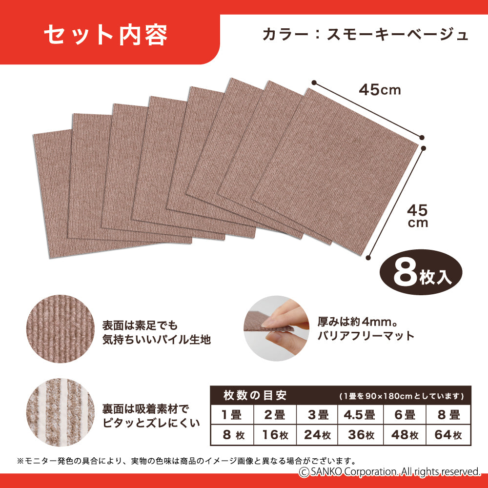 日本製 撥水 洗える ペット 撥水タイルマット 45cm角 8枚入 サンコー